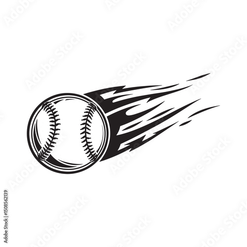 Dynamic foul ball hurtling forward with tribal tattoo style artw