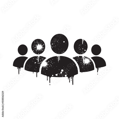 Dripping Paint Stencil of a Group of People Icon Vector Illustra