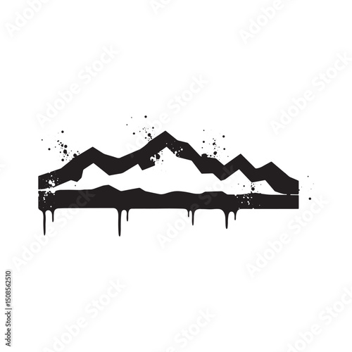 Minimalist tundra mountain range illustration with dripping pain