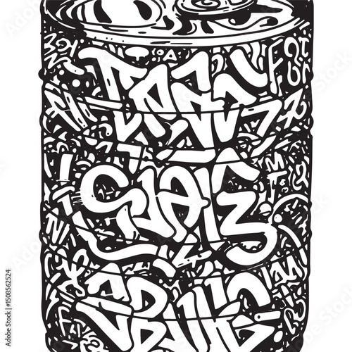 A Stylish Black and White Vector Illustration of a Tin Can with