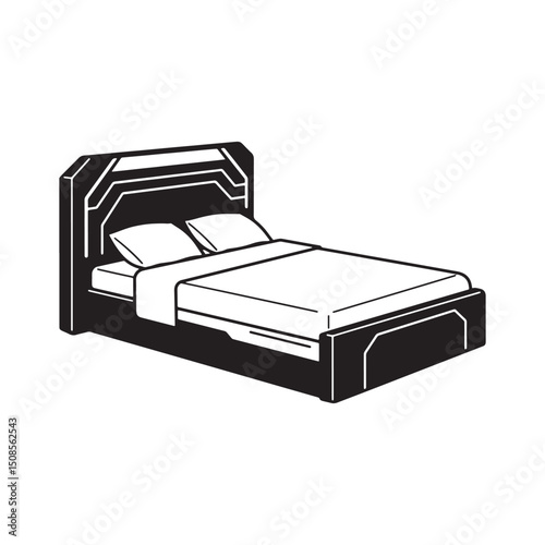 Cyberpunk Hotel Bed Icon, Futuristic Accommodation for Merchandi