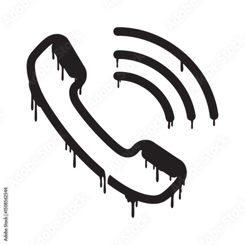 Outgoing Call Icon with Stencil Dripping Paint, Black and White