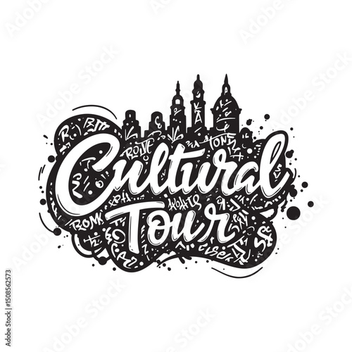 Black and white Cultural Tour typographic design with stylized c