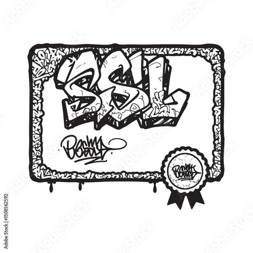 Stylized SSL Certificate Graphic with Graffiti Accents for Merch