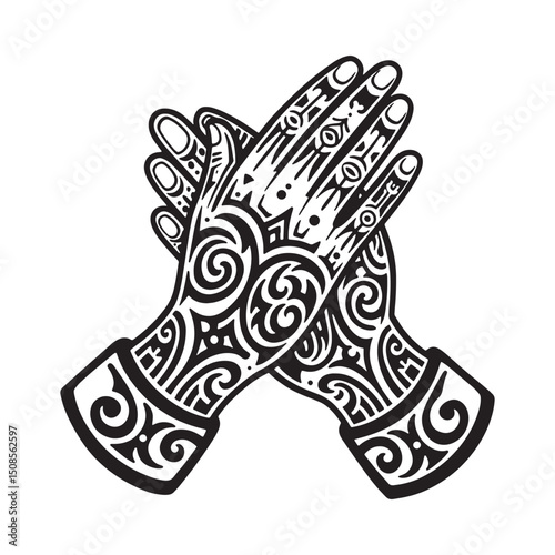 Tribal Clapping Hands Vector Illustration for Apparel and Mercha
