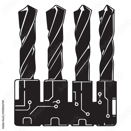 Cyberpunk Drill Bit Set Vector Illustration for Merchandise Appa