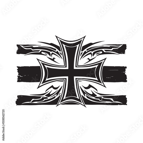 Stylized french resistance flag icon with tribal tattoo elements