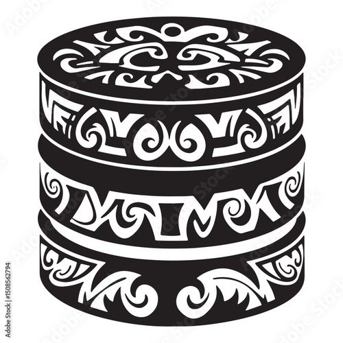 Abstract Data Storage Icon with Tribal Tattoo Style in Vector Fo