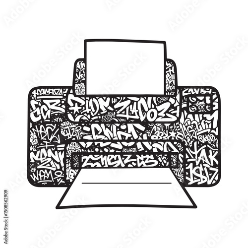 Modern Printer Vector Illustration with Graffiti Art Design Elem
