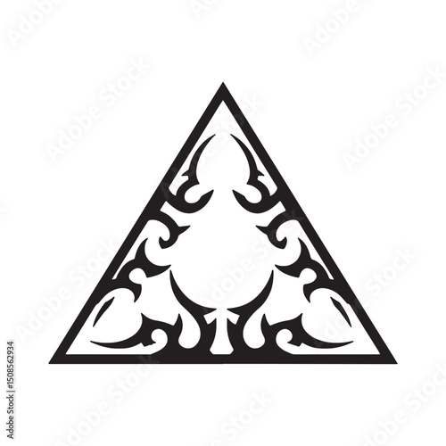 Pink triangle icon with tribal tattoo style, black and white vec