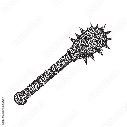 Ornate mace illustration with elaborate lettering design vector