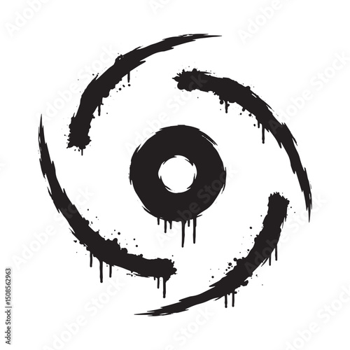 Stylized hurricane icon with dripping paint effect for apparel d