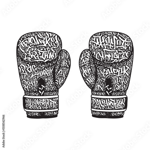 Striking Boxing Gloves Icon with Intricate Graffiti Art Design V