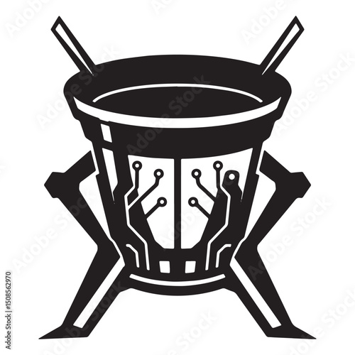 Cyberpunk Crucible Icon, Black and White Vector Design for Moder