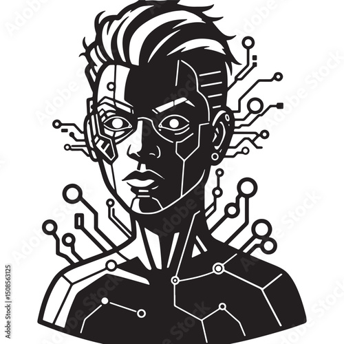 Cyberpunk Social Justice Icon with Black and White Vector Design