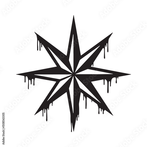 Black and white north star stencil dripping paint vector graphic