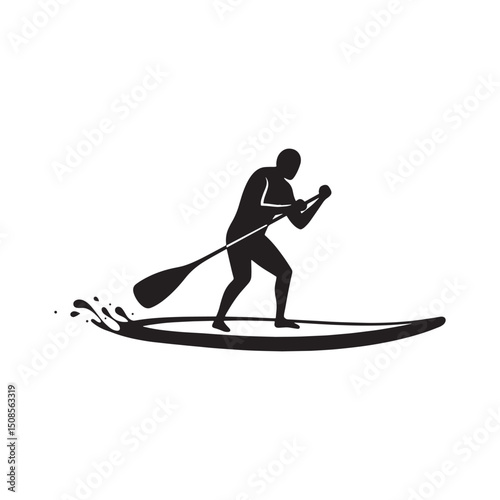 Stencil Paddleboarding Icon with Dripping Paint Black and White
