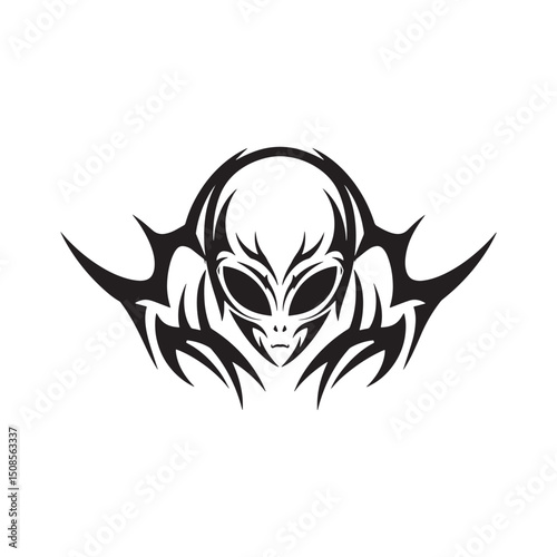 Alien Hieroglyph Icon with Tribal Tattoo Style Vector for Appare