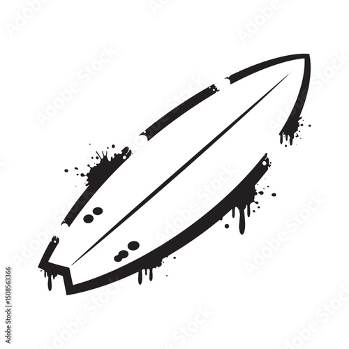 Surfboard stencil with dripping paint effect, a black and white