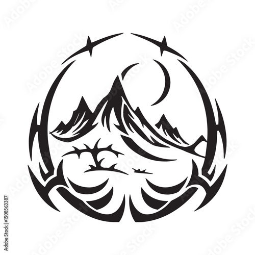 Tribal Tattoo Style Conservation Area Icon for Apparel and Merch