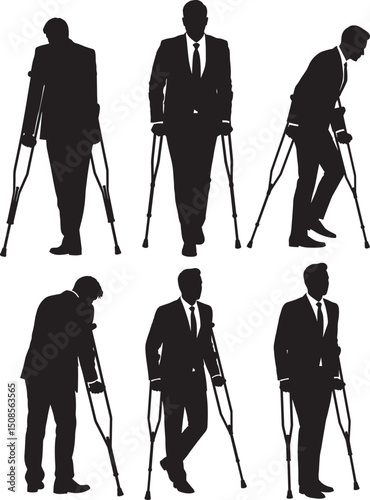 People with crutches silhouette vector illustration