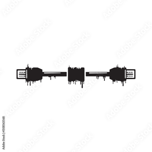 Abstract monochrome network cable icon with stencil paint drips