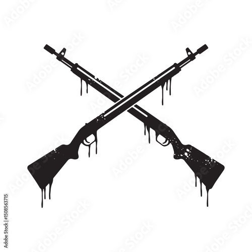 Edgy Crossed Rifles with Dripping Paint - Vector Icon for Appare