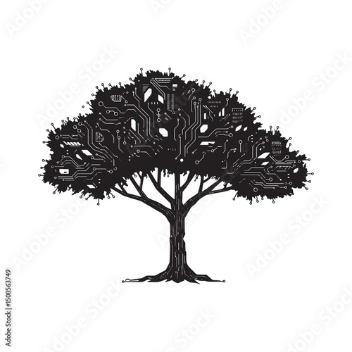 Cyberpunk Liberty Tree, A Fusion of Nature and Technology Vector