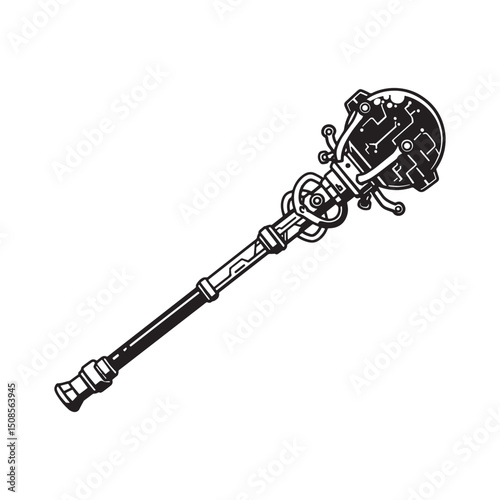Futuristic King's Scepter Icon with Cyberpunk Style Vector Desig