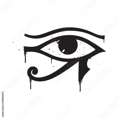 Eye of Horus dripping paint stencil black and white vector appar