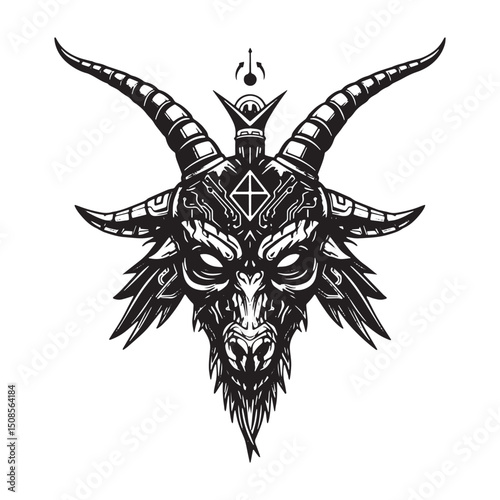Cyberpunk Baphomet Vector Illustration for Merchandise and Appar