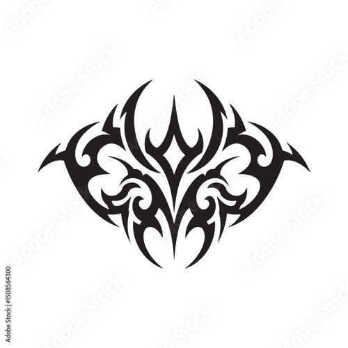 Vril Society Icon, Tribal Tattoo Style Black and White Vector Ar