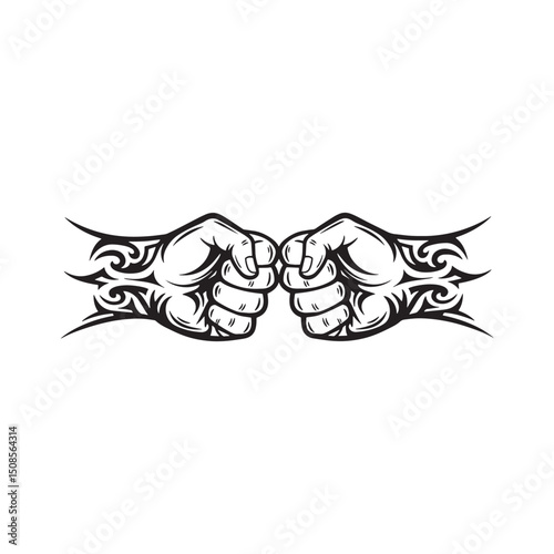 Tribal Fist Bump, Black and White Vector Design for Apparel and