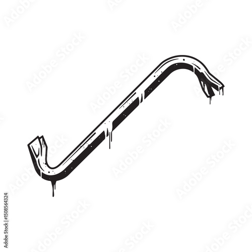 Striking Crowbar Icon with Stencil Drip Effect, Black and White