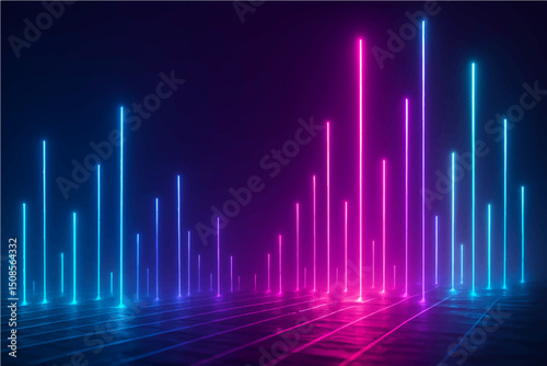 3d render, abstract futuristic neon background with glowing ascending lines. Fantastic wallpaper.