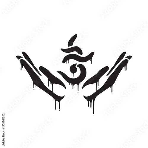 Mudra Hands Icon with Stencil Dripping Paint Effect Merchandise