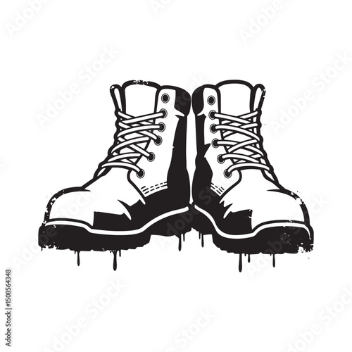 Construction boots with stencil and dripping paint in black and