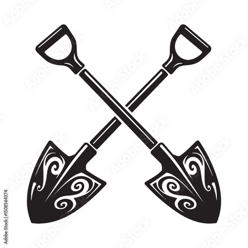 Tribal Tattoo Style Shovel and Spade Vector Icon for Merchandise