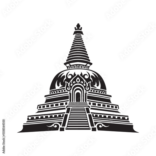 Stupa Symbol with Tribal Tattoo Design for Merchandise and Appar