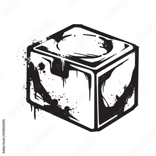 Monochrome Loot Box Icon with Dripping Paint Effect for Merchand