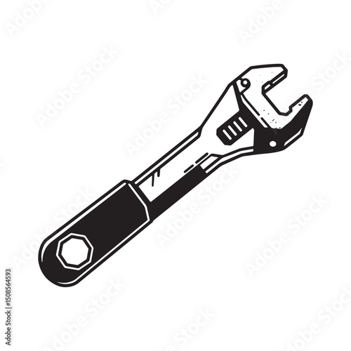 Cyberpunk Style Wrench Vector Illustration for Merchandise Appar