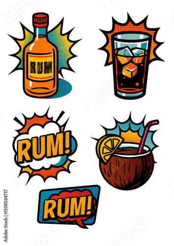 Pop Art Style Rum Sticker Set