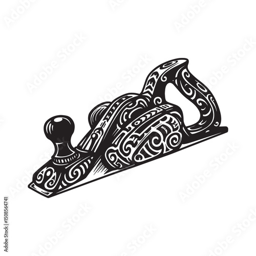 Black and white planer icon with tribal tattoo style vector prin