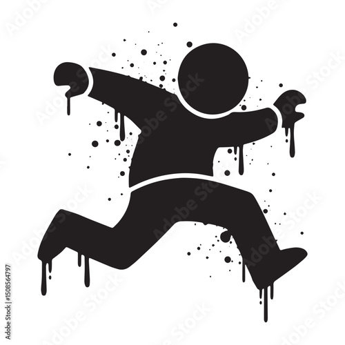 Abstract monochrome stencil platform game figure with dripping p
