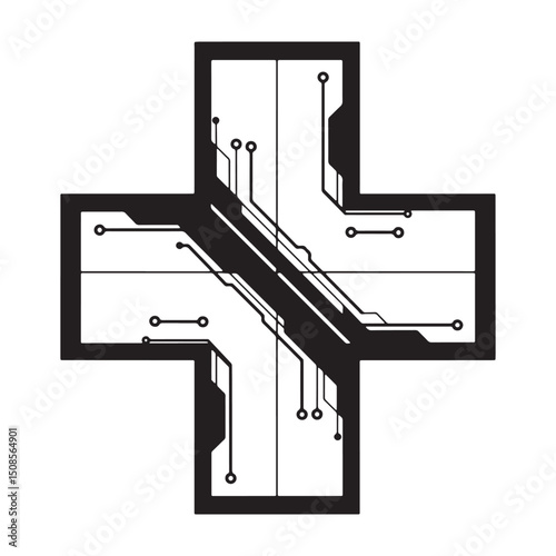 Cyberpunk Style Red Cross Icon Vector for Merchandise and Appare