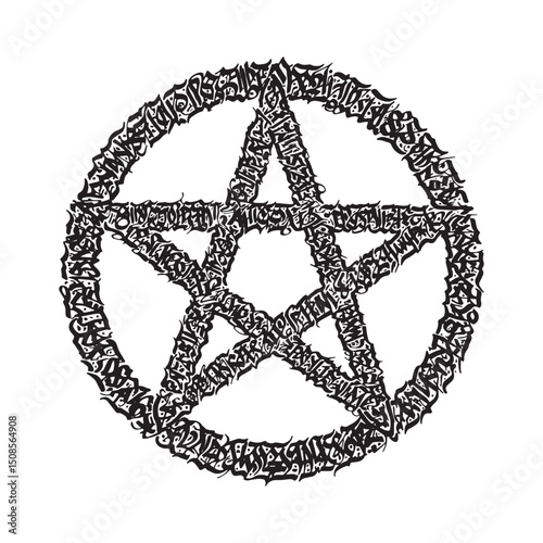 Pentacle icon with graffiti tags in black and white vector desig
