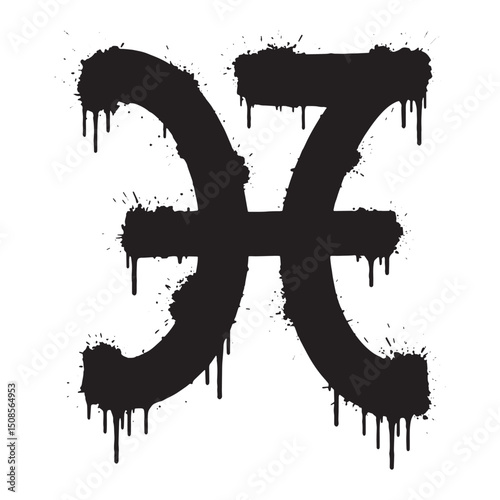 Monochrome vector pisces zodiac sign with dripping paint effect