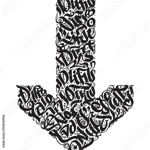Calligraphic Arrow Design Downward Directional Symbol Artistic V