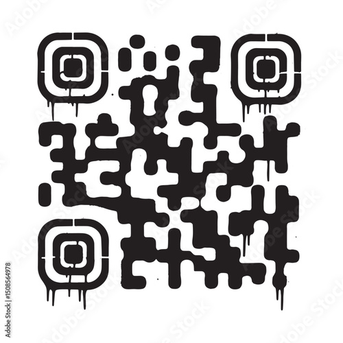 Stylized QR Code Icon with Dripping Paint Effect for Apparel Des