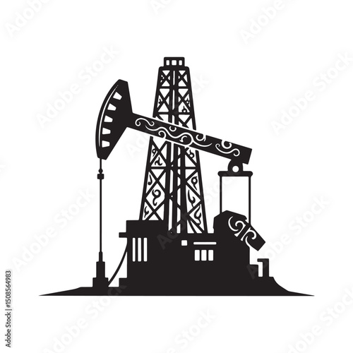 Oil Rig with Tribal Tattoo Art in Black and White Vector Format